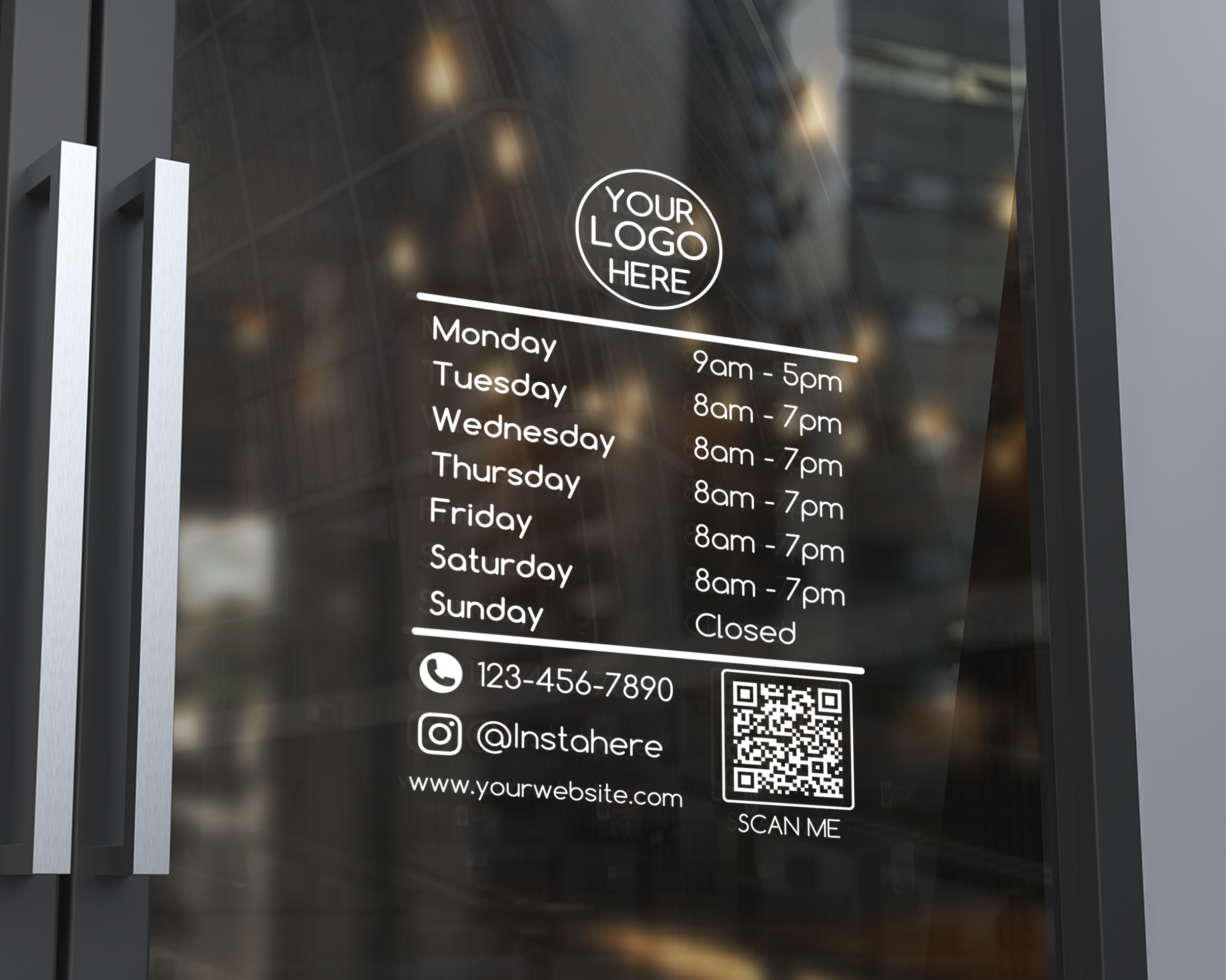 Custom Store Hours Decal | Business Hours Window Sticker for Storefront Doors