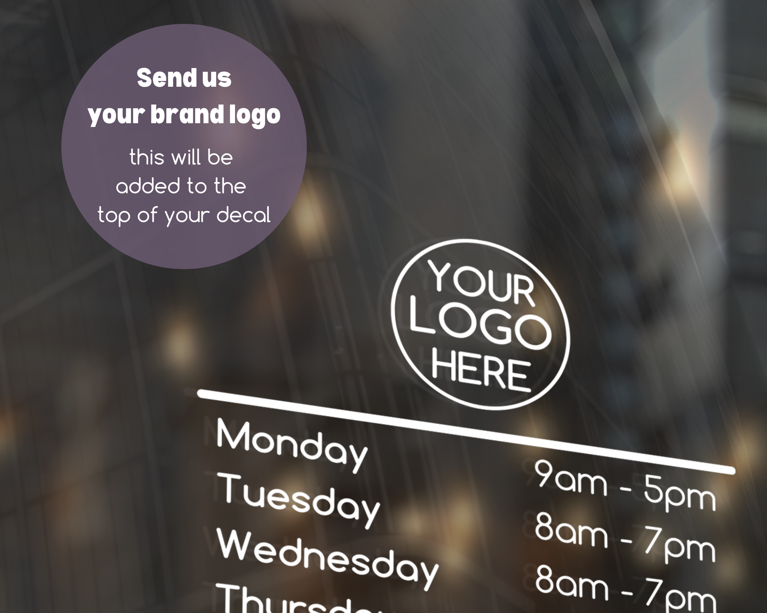 Custom Store Hours Decal | Business Hours Window Sticker for Storefront Doors