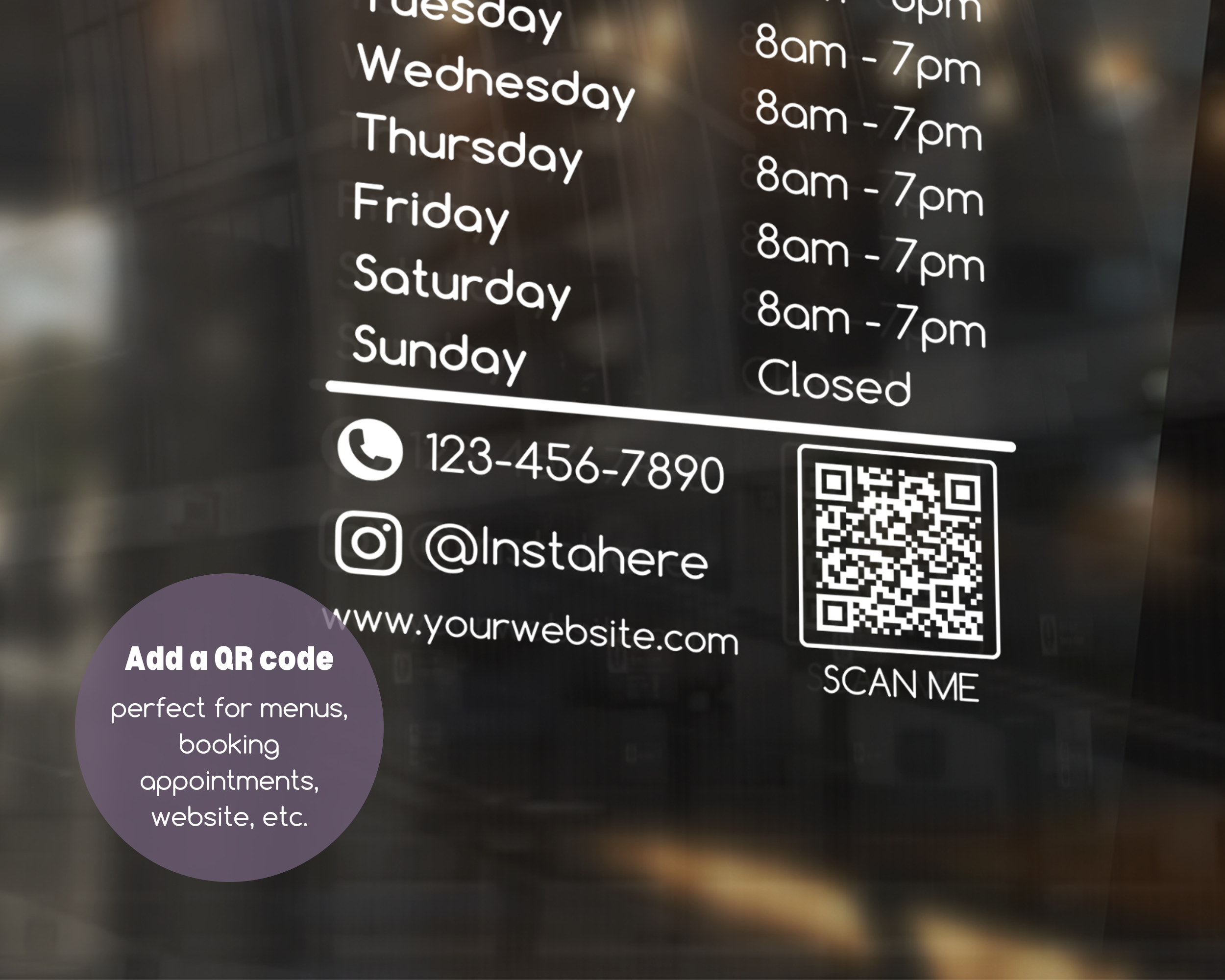 Custom Store Hours Decal | Business Hours Window Sticker for Storefront Doors