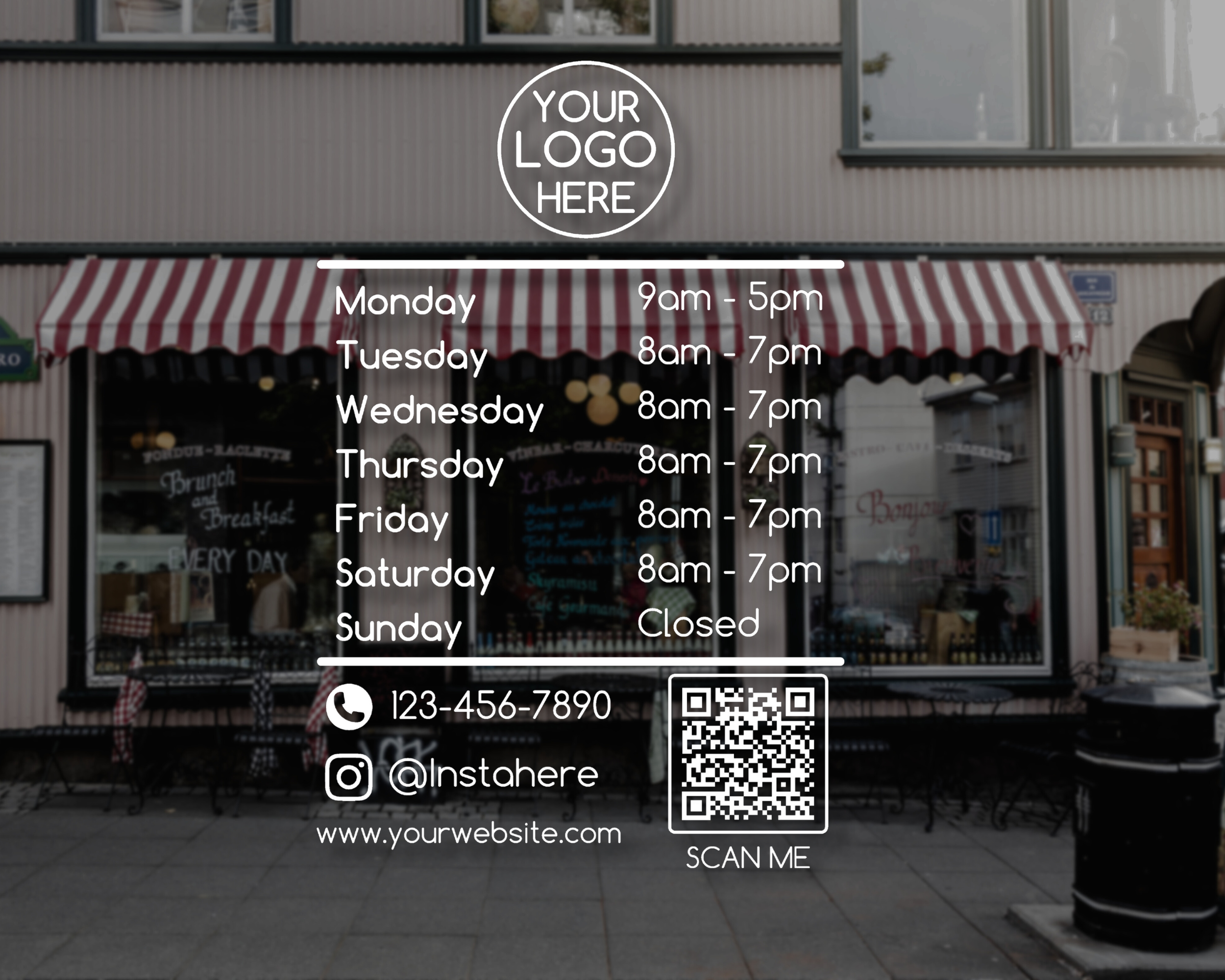 Custom Store Hours Decal | Business Hours Window Sticker for Storefront Doors