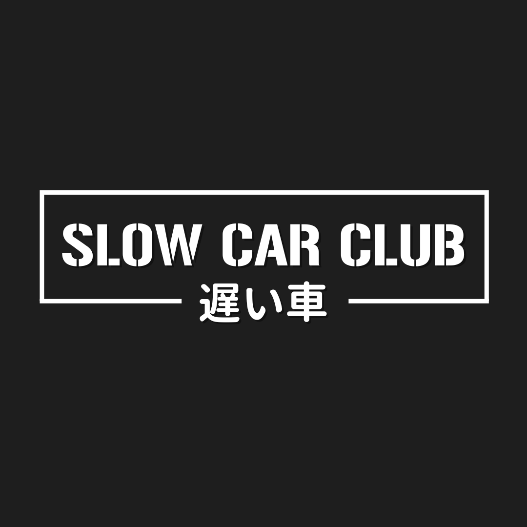 White 'SLOW CAR CLUB' text on a black background