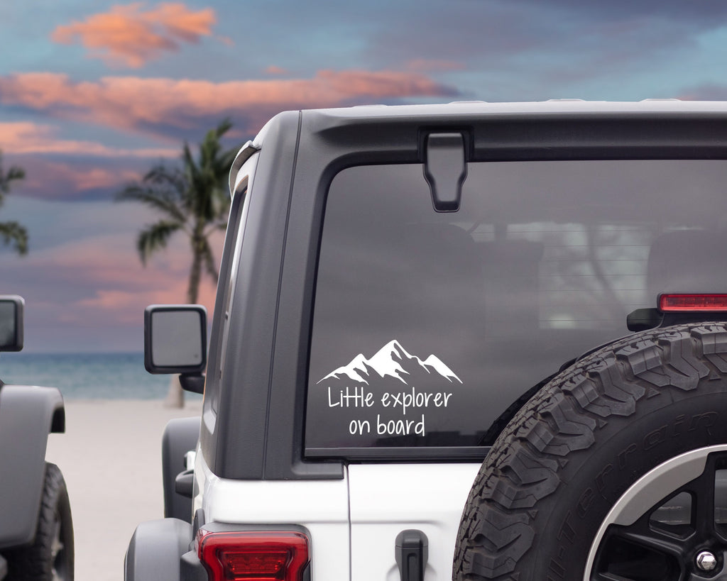 Baby On Board Decal | Little Explorer On Board Decal | Explore Decal | Mountain Range Sticker  | Car Vinyl Decal | Multiple Sizes & Colours