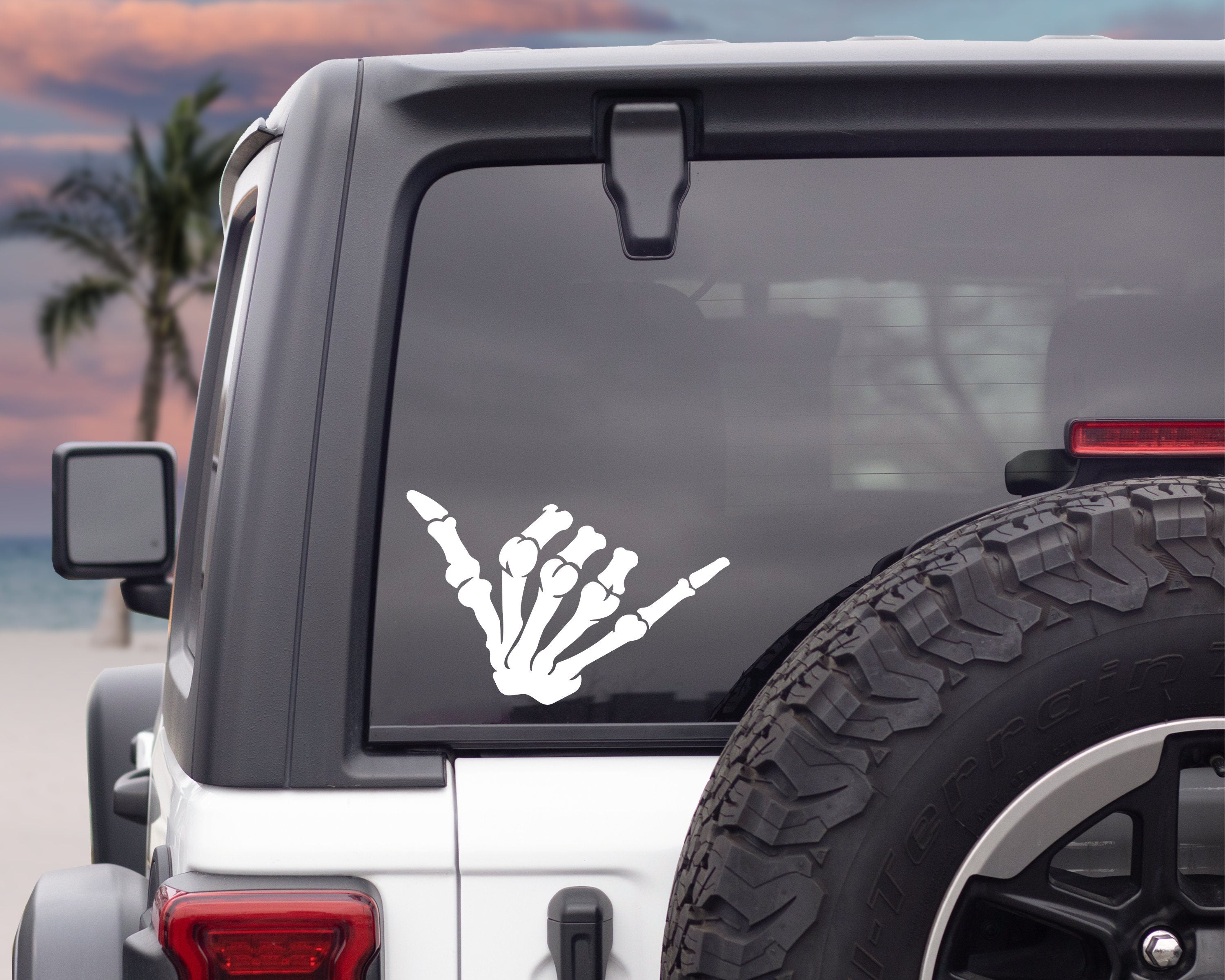 Skeleton Hand Vinyl Car Decal | Shaka Skeleton Sticker | Hang Loose Car Decal | Right On Decal | Car Window Sticker | Car Bumper Stickers