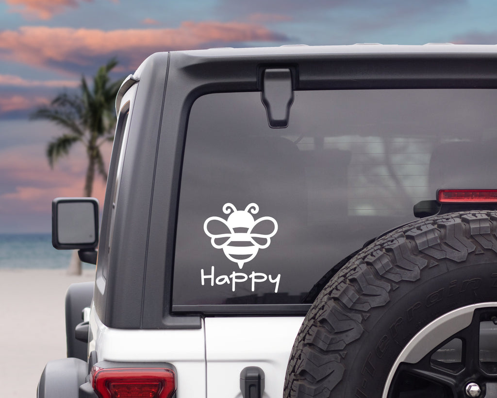 Bee Happy Vinyl Car Decal | Bee Sticker | Be Happy Car Sticker | Bumble Bee Decal | Car Window Sticker | Bee Window Sticker | Car Stickers