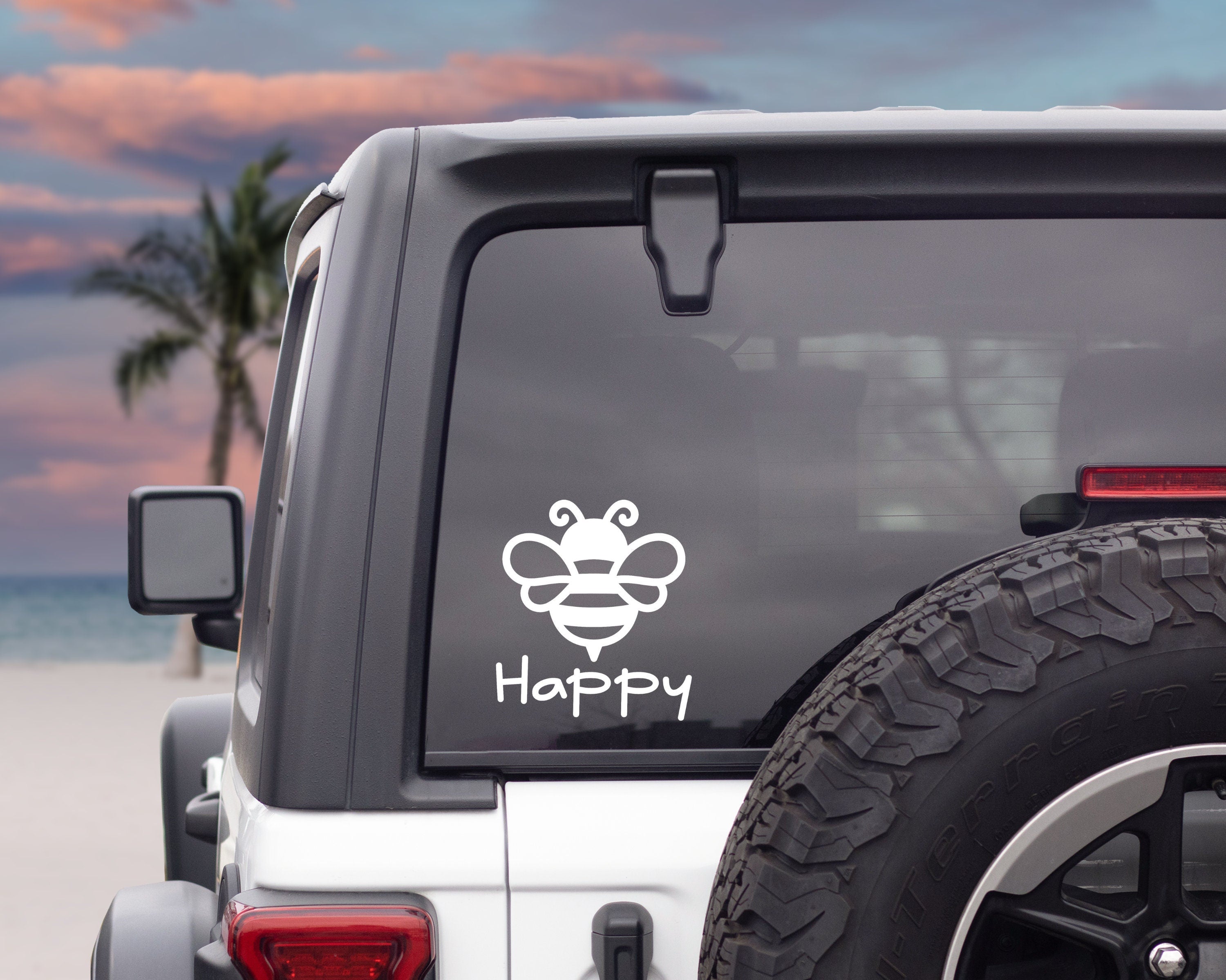 Bee Happy Vinyl Car Decal | Bee Sticker | Be Happy Car Sticker | Bumble Bee Decal | Car Window Sticker | Bee Window Sticker | Car Stickers