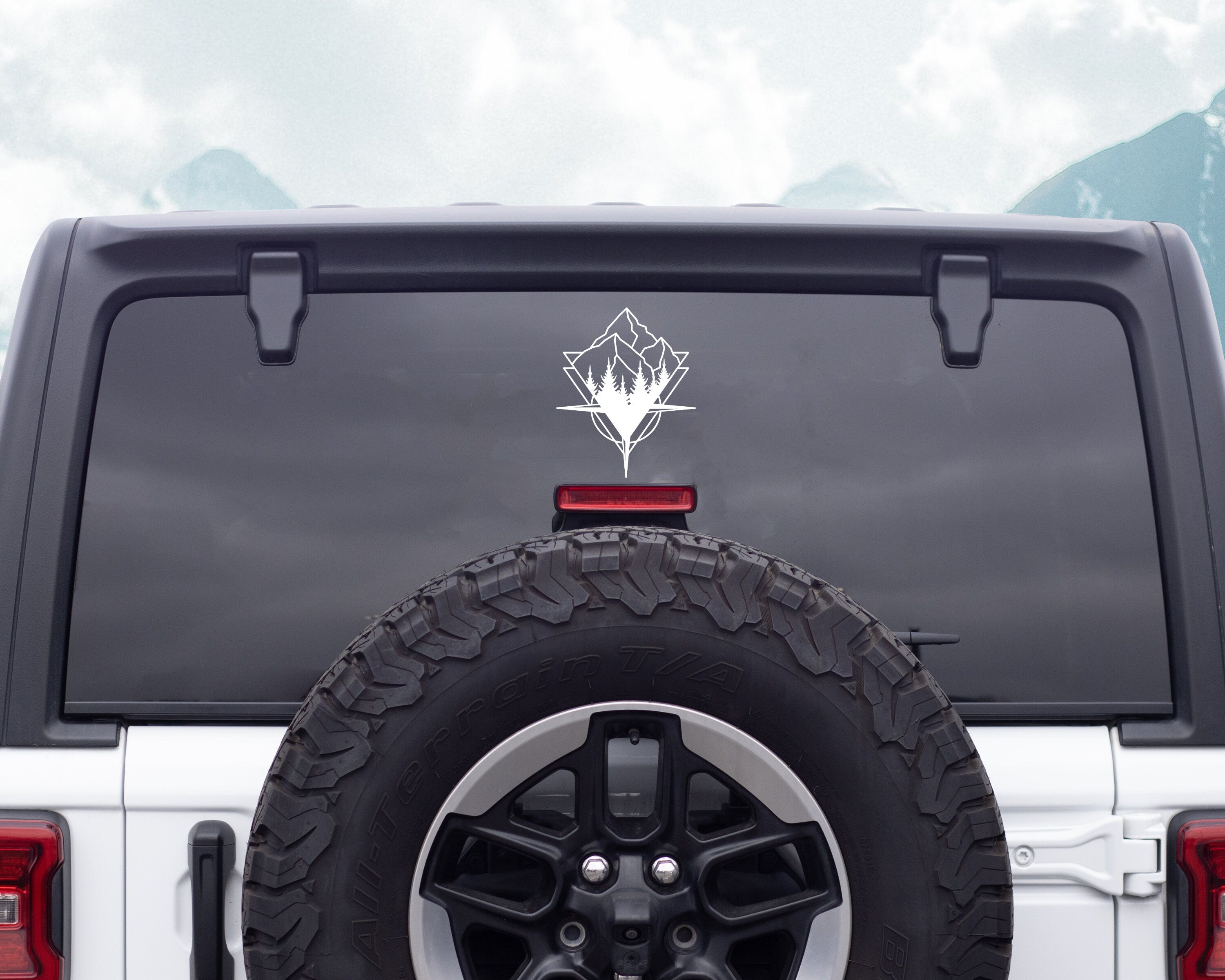 Compass with Mountains Decal | Adventure Decal | Compass Sticker | Compass Hood Decal | Explore Decal | Outdoor, Window Decal,  Car Decal