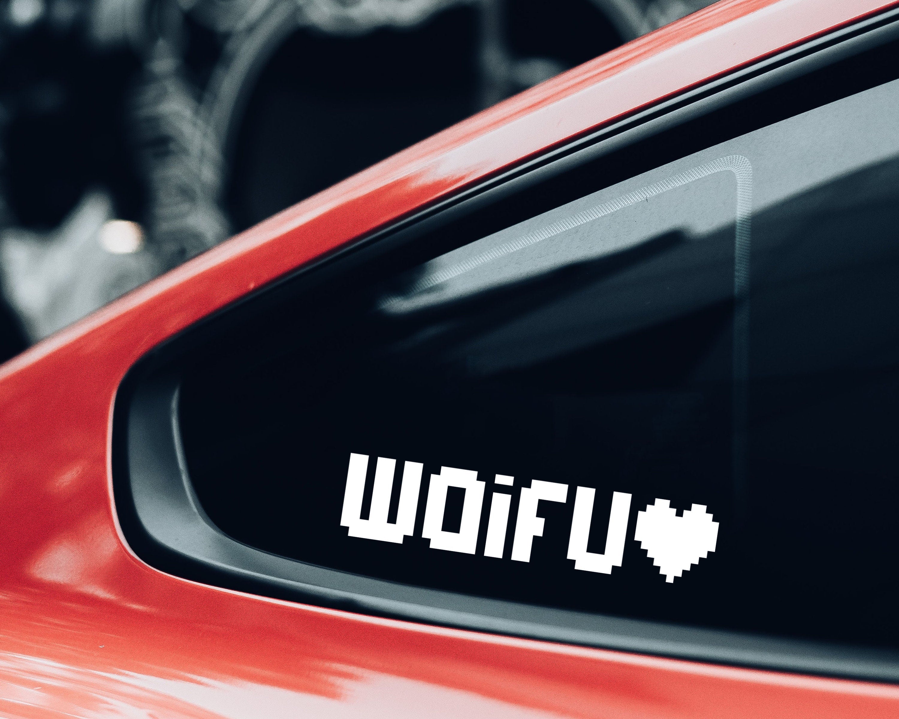 Waifu Vinyl Decal | Pixel Heart Vinyl Decal | Anime Car Decals | Holographic Decal | Cute Car Stickers | Wifey Decal | Cute Bumper Decals