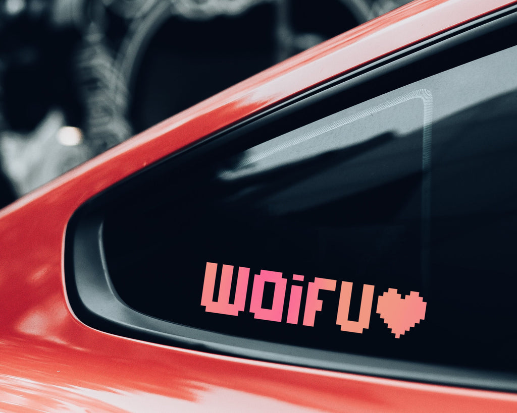 Waifu Vinyl Decal | Pixel Heart Vinyl Decal | Anime Car Decals | Holographic Decal | Cute Car Stickers | Wifey Decal | Cute Bumper Decals