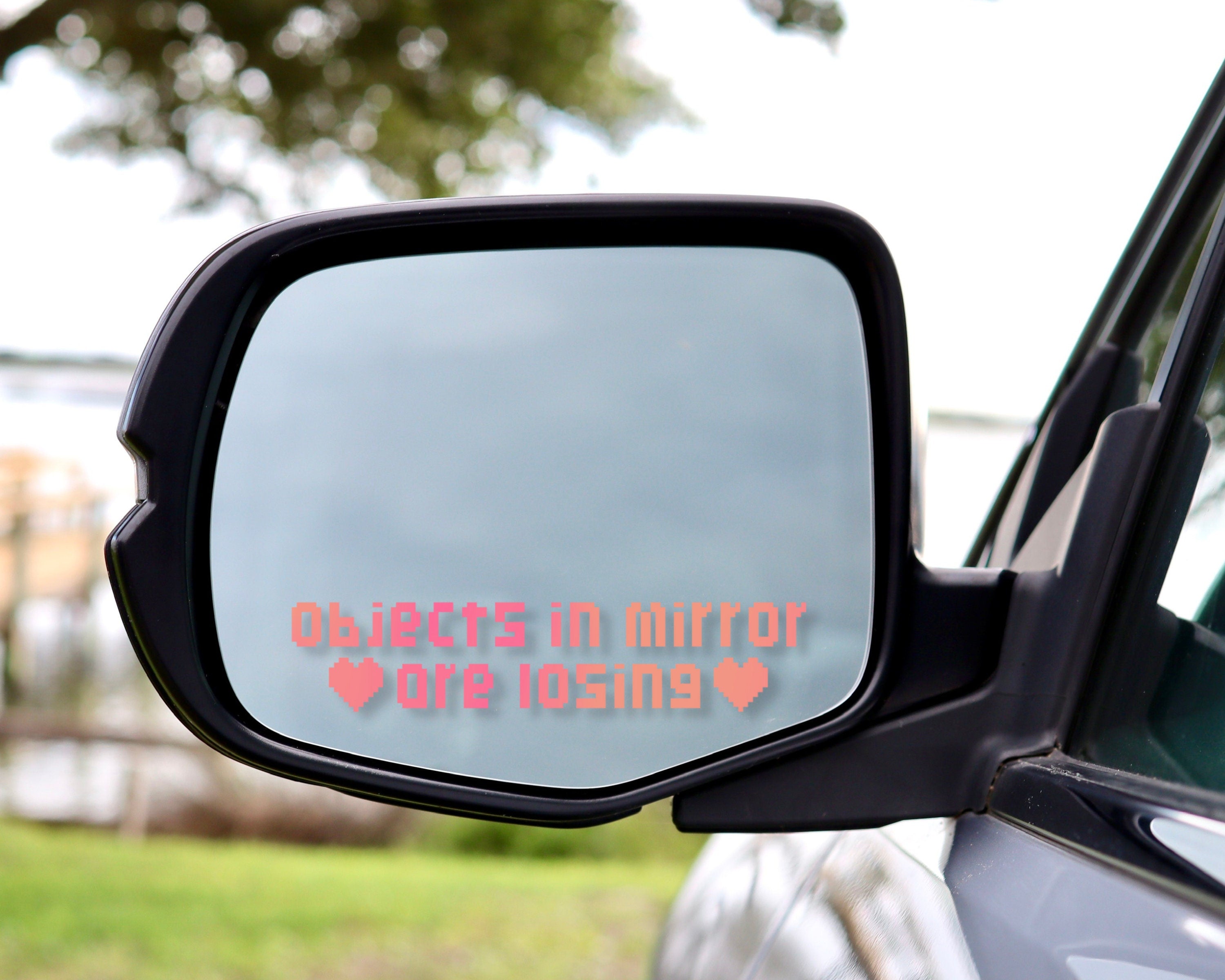 Objects in Mirror Are Losing Mirror Decal | Car Mirror Decal | Pixel Heart Vinyl Decal | Anime Car Decal | Holographic Decal | Car Sticker