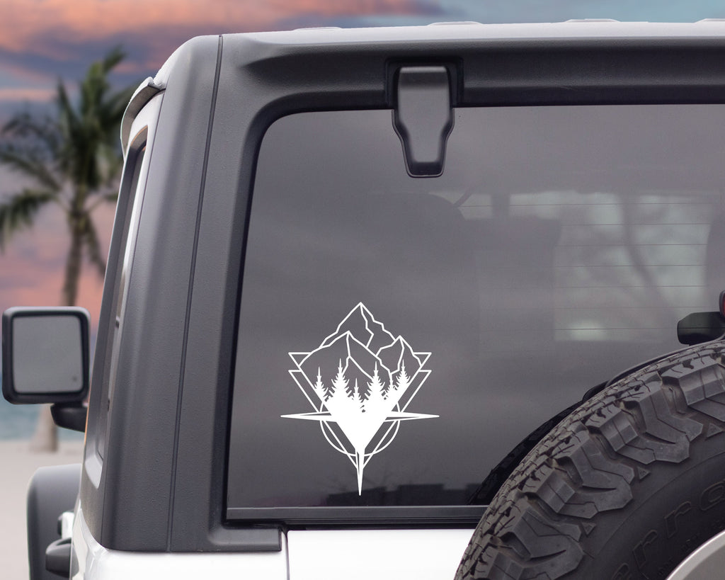 Compass with Mountains Decal | Adventure Decal | Compass Sticker | Compass Hood Decal | Explore Decal | Outdoor, Window Decal,  Car Decal
