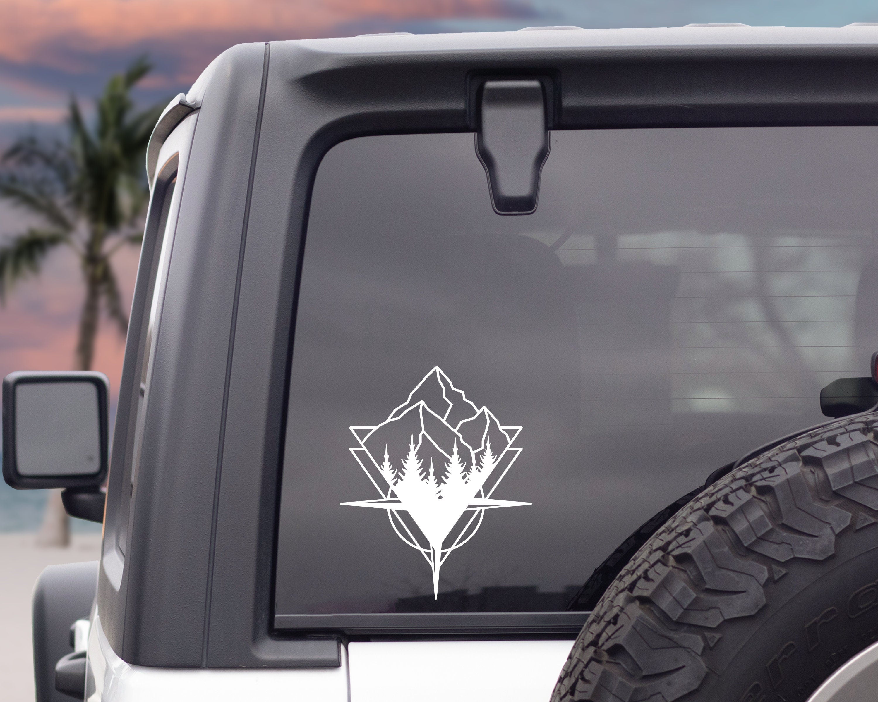 Compass with Mountains Decal | Adventure Decal | Compass Sticker | Compass Hood Decal | Explore Decal | Outdoor, Window Decal,  Car Decal