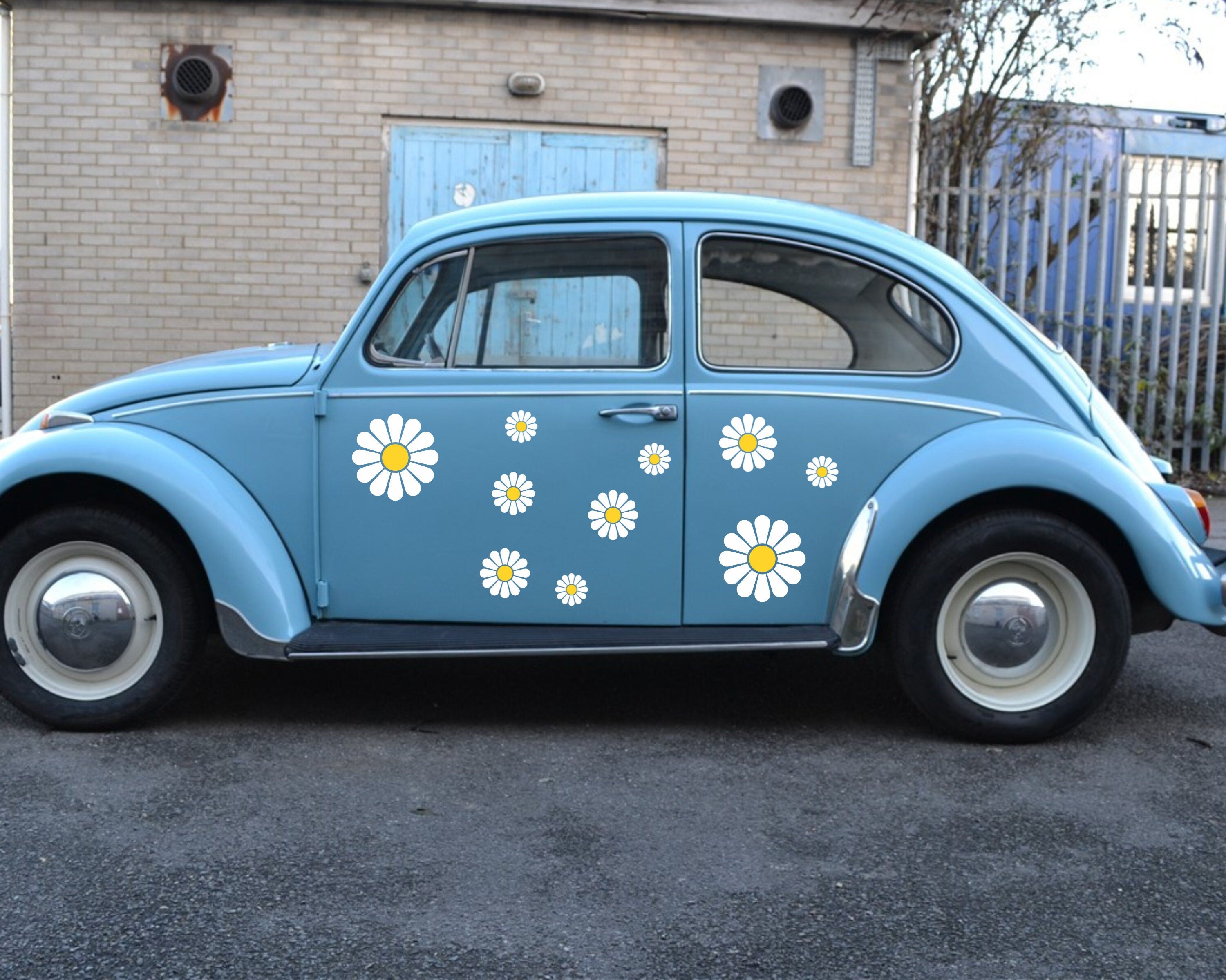 Daisy Decal Set of 14, Flower Decals for Cars, Pack of 14 Daisy Decals, Flower Car Decal, Hippie Flower Stickers. Daisy Waterbottle Stickers