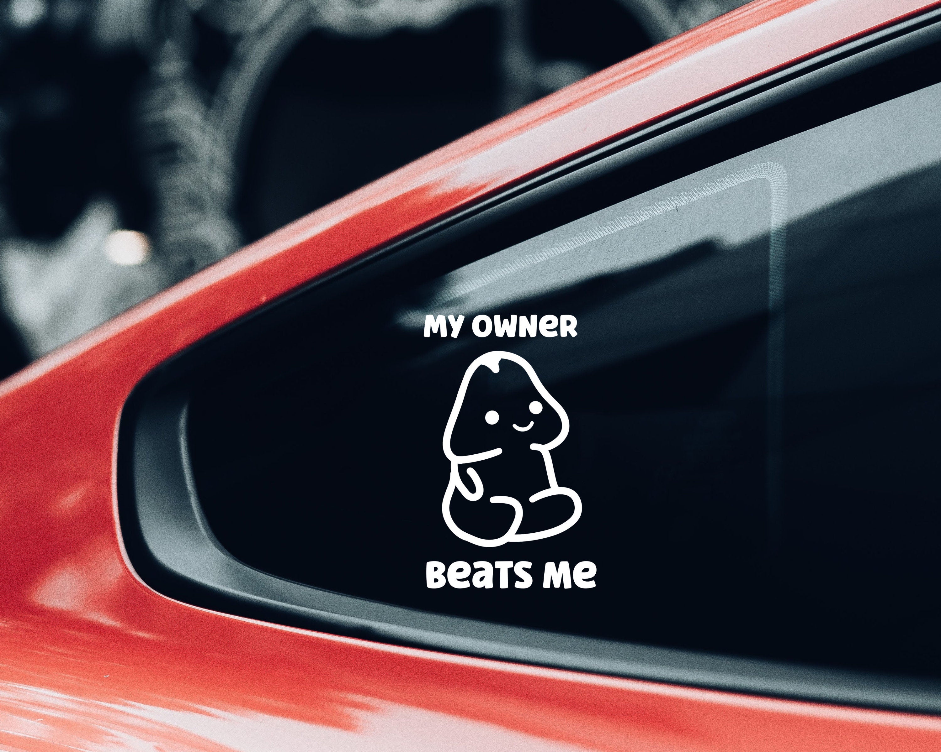 My Owner Beats Me Car Decal | Funny Car Bumper Sticker | Car Window Sticker | Silly Bumper Decal | Custom Vinyl Decal