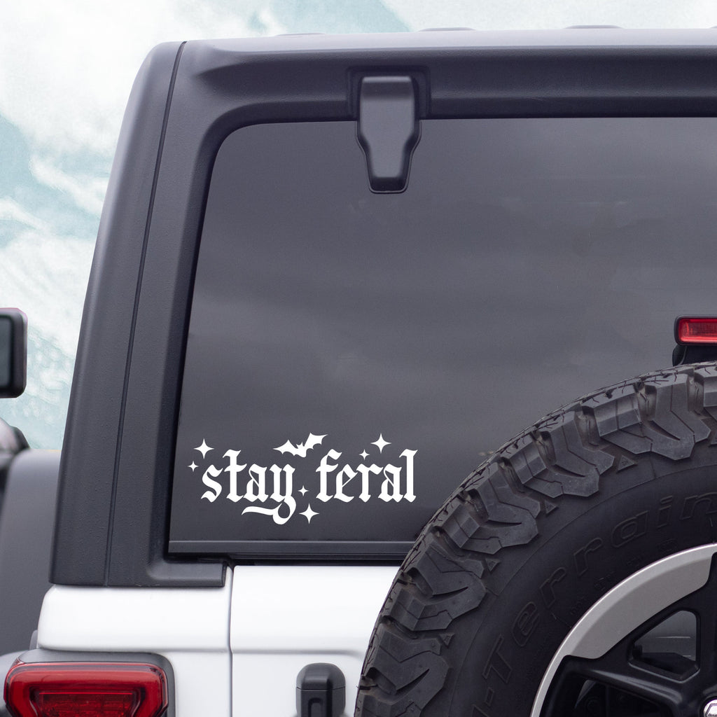 Stay Feral Decal: Spooky Goth Car Sticker with Bats, Alternative Vinyl