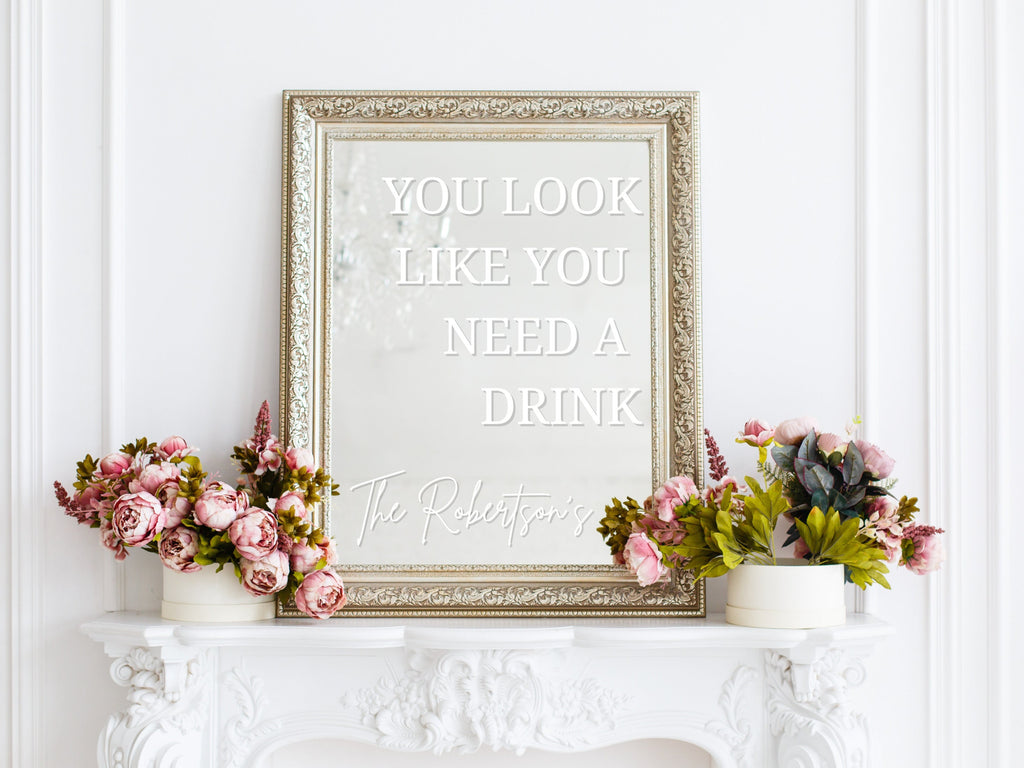 Wedding Bar Sign Decal, Custom Wedding Mirror Decal, Drink Signage, Reception Decal, Custom Vinyl Decal, Wedding Decal