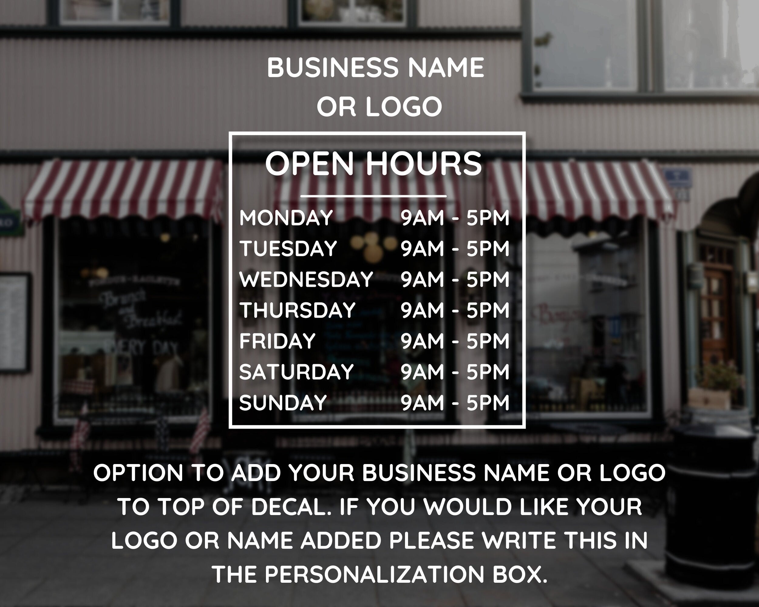 Store Hours Decal, Business Hours Sticker for Storefront, Hours of Operation, Storefront Window Door Lettering, Door Decal