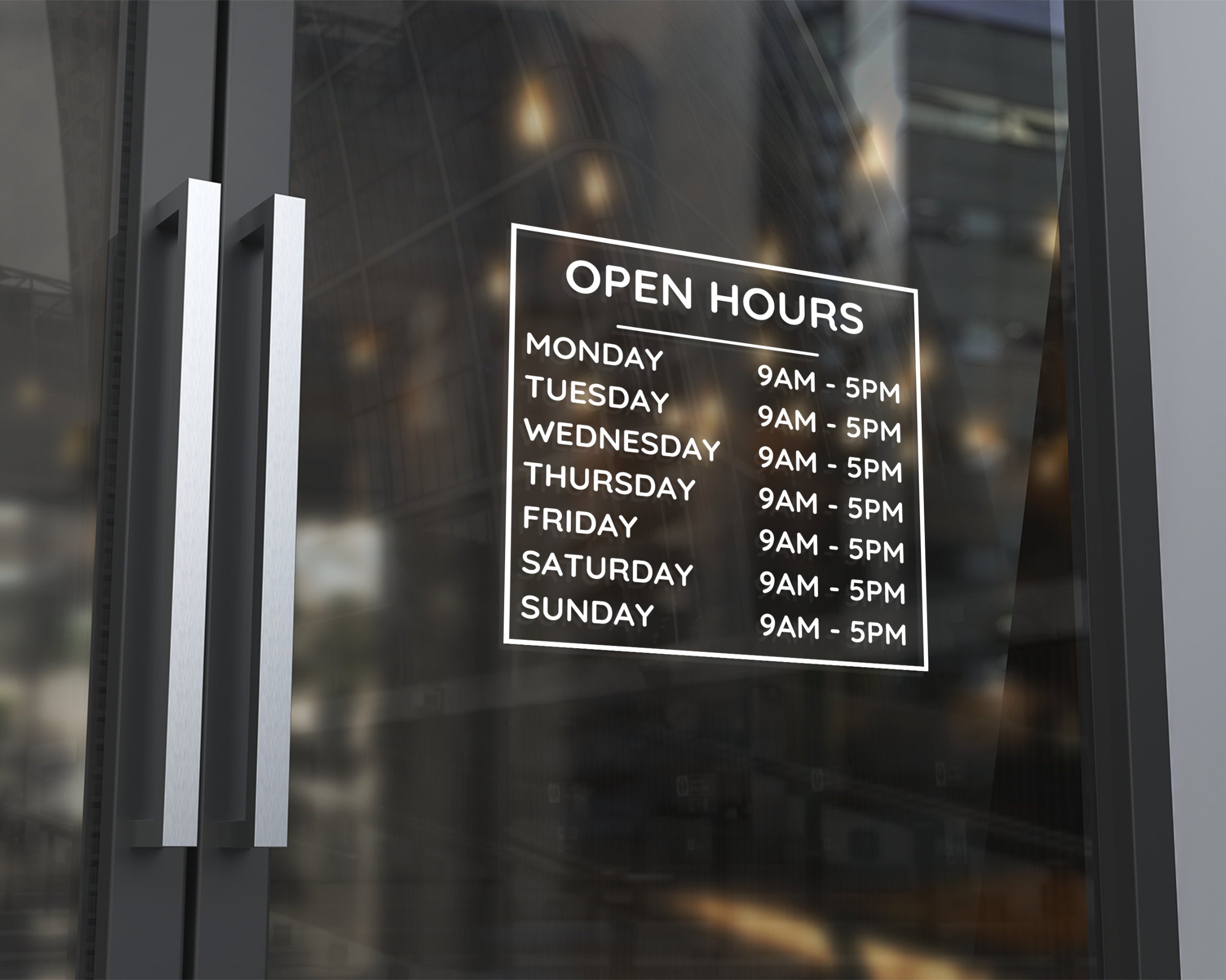 Store Hours Decal, Business Hours Sticker for Storefront, Hours of Operation, Storefront Window Door Lettering, Door Decal