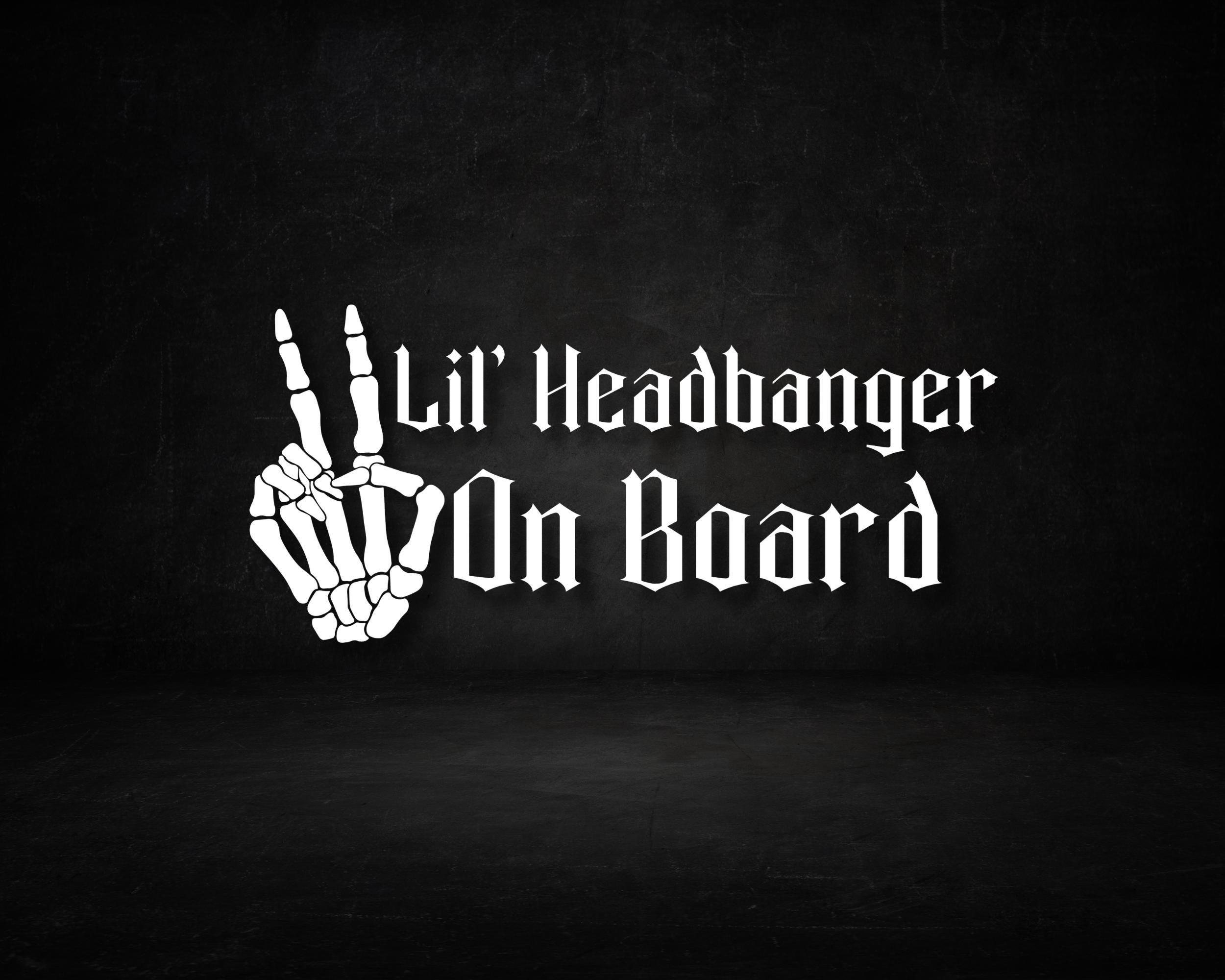 Lil' Headbanger on Board Decal - Lil' Rocker Decal, Funny Car Sticker, Rock and Metal Baby Sign, Metalhead Parents, Punk Baby, Goth Baby