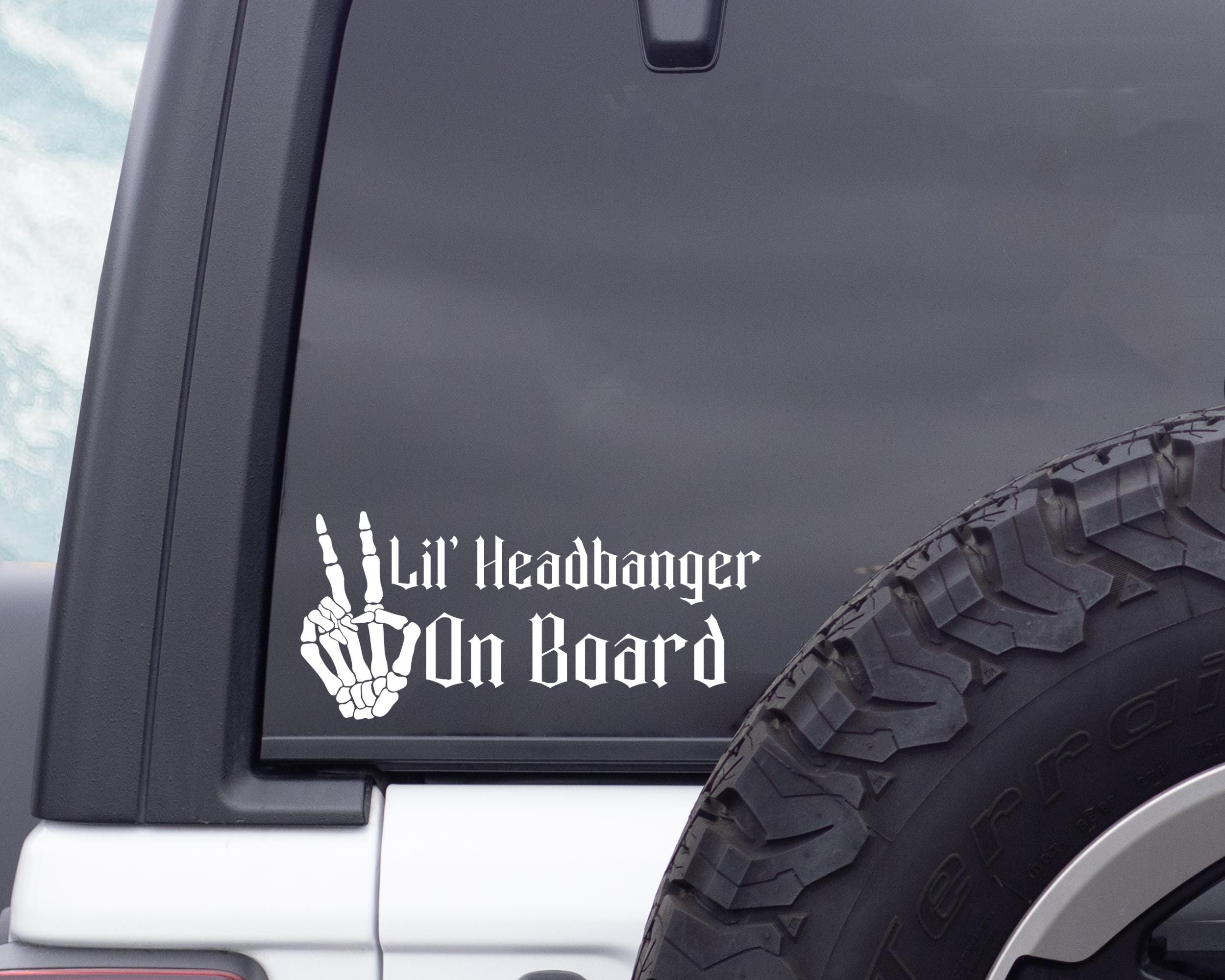 Lil' Headbanger on Board Decal - Lil' Rocker Decal, Funny Car Sticker, Rock and Metal Baby Sign, Metalhead Parents, Punk Baby, Goth Baby